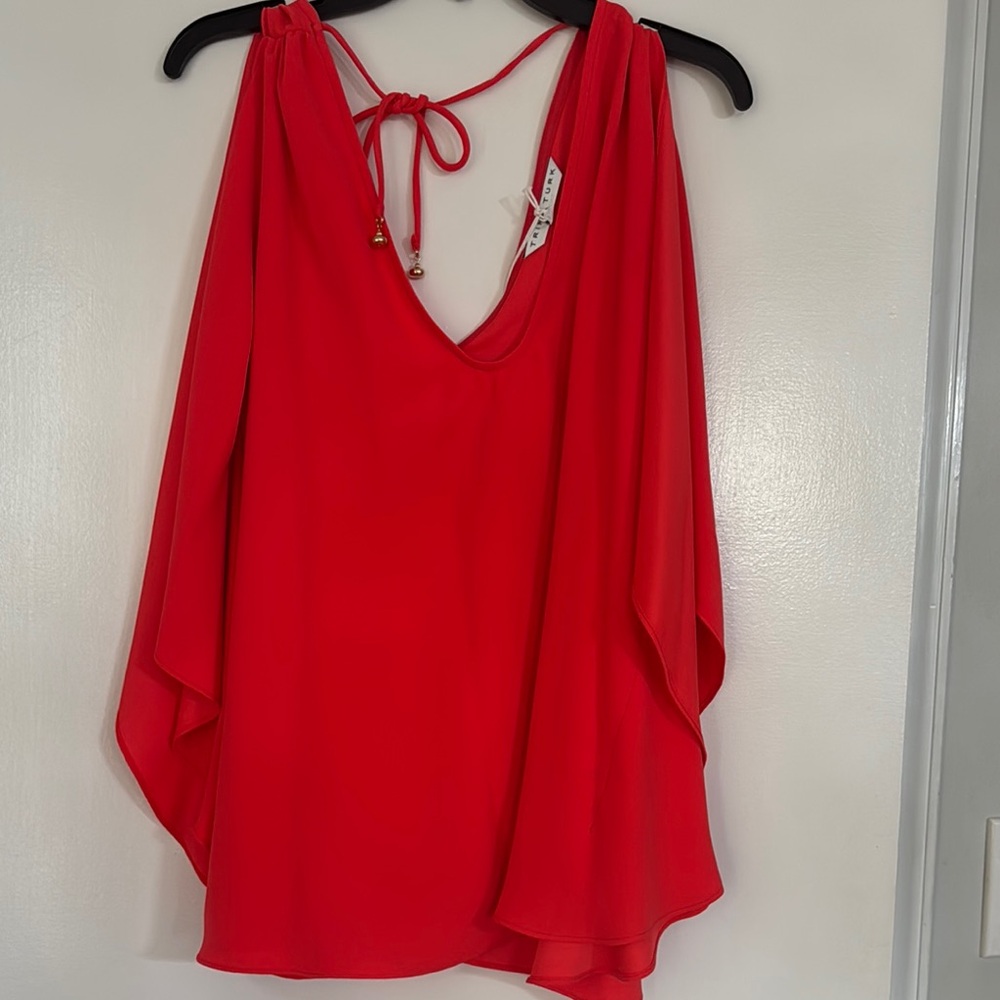 Trina Turk Red Sleeveless Backless Tie Front Blouse